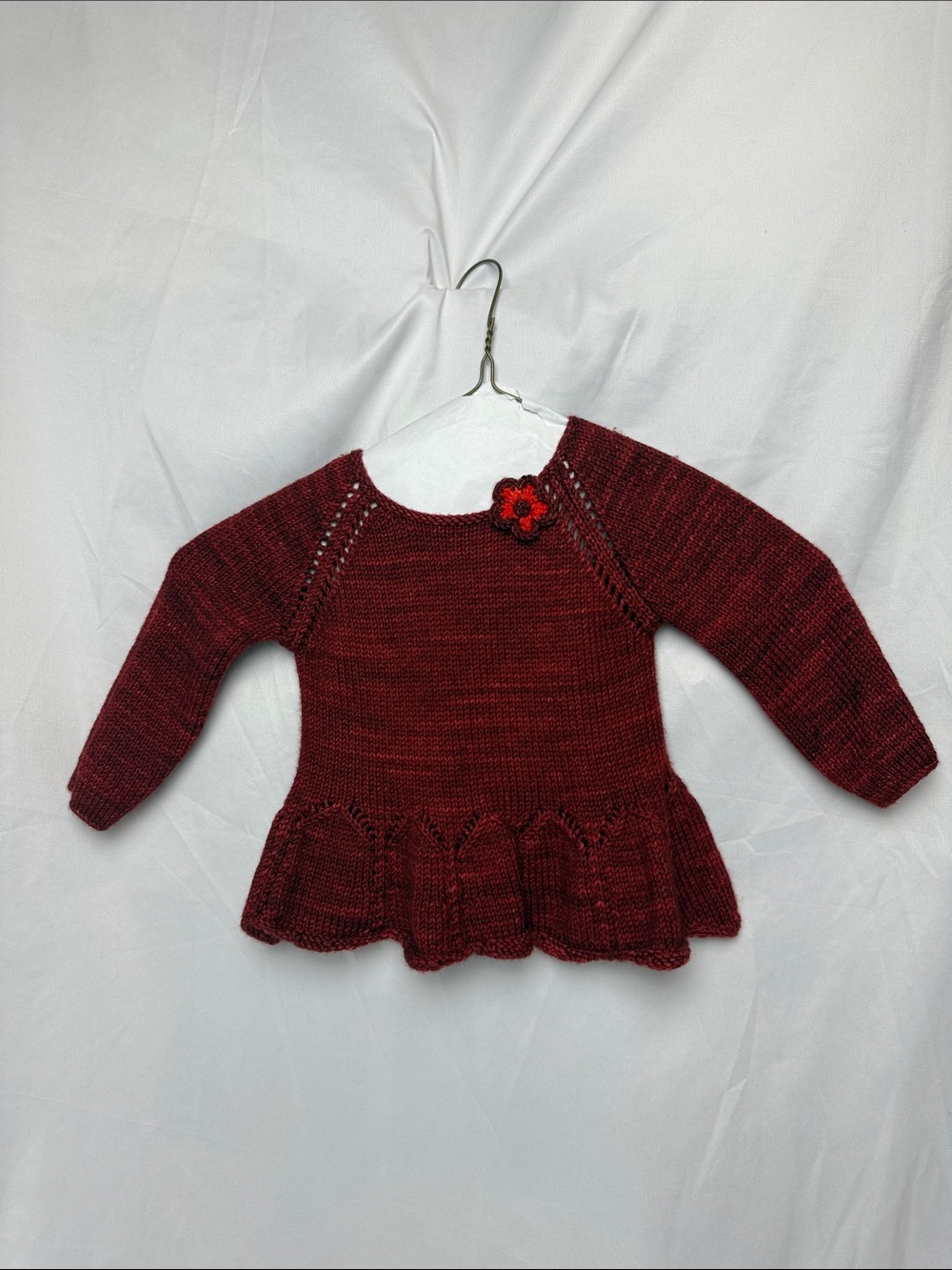 Misha & Puff Merino Wool Girls' Burgundy Knit Peplum Sweater Top